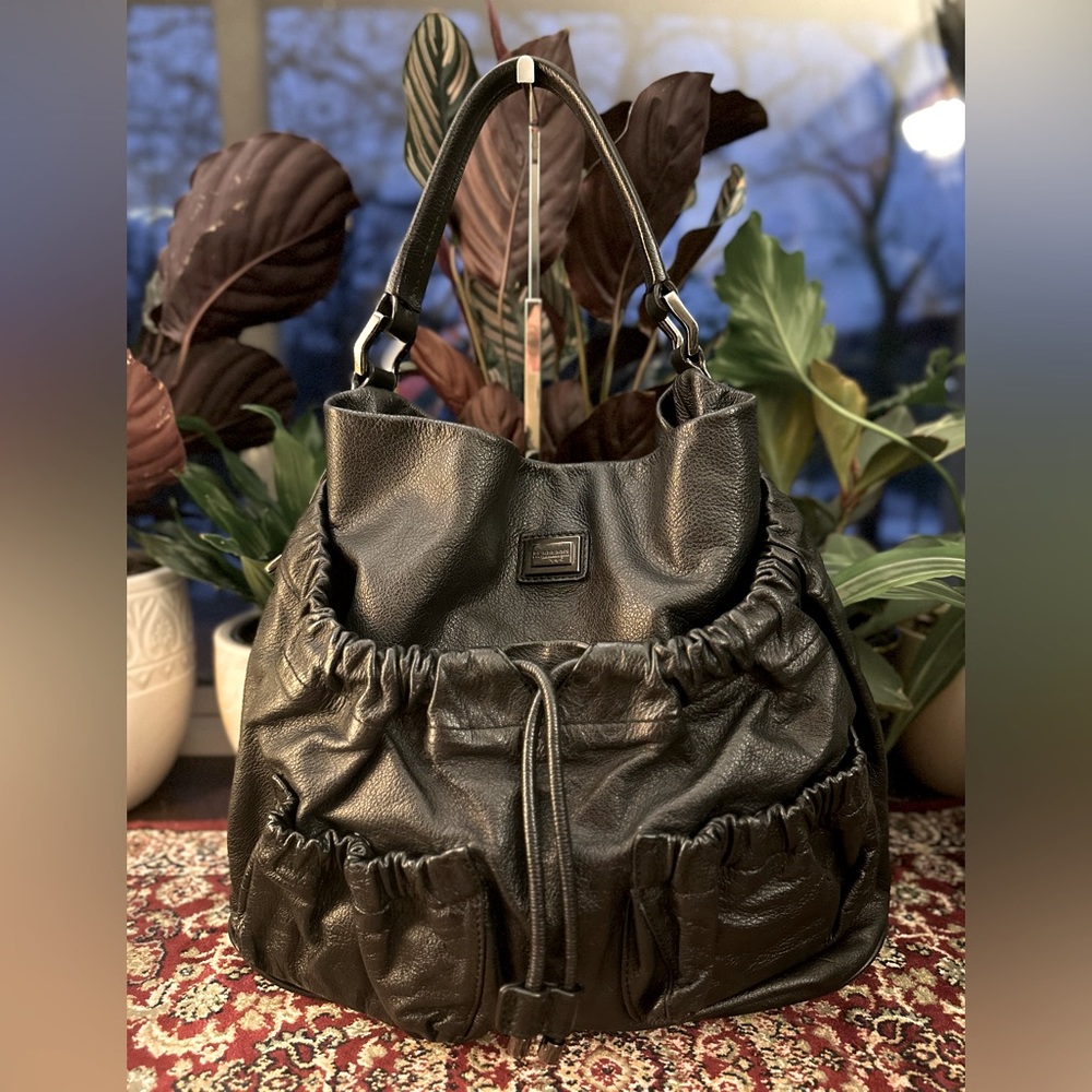 Burberry Leather Hobo Shoulder Bag Black